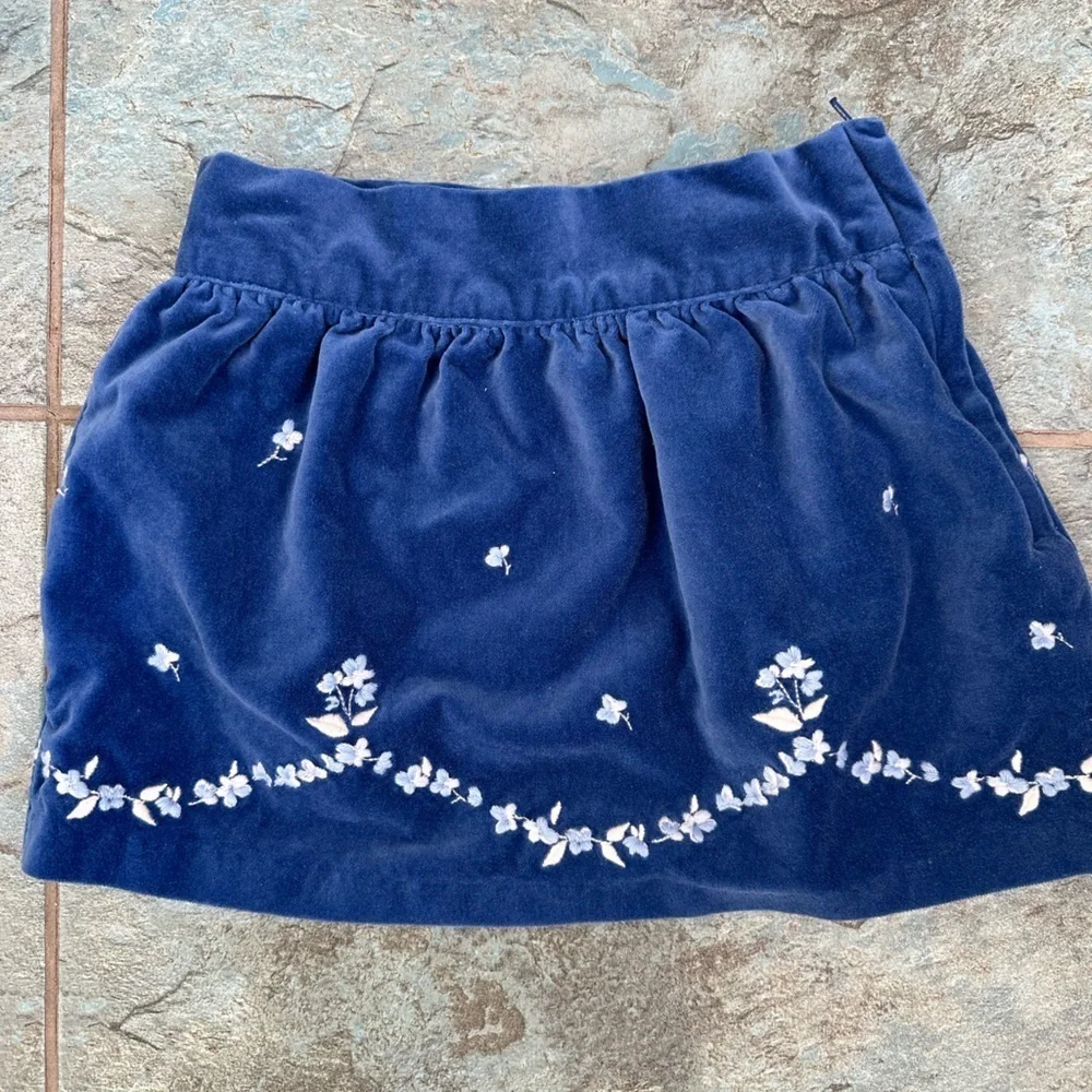 JANIE‎ AND JACK 3T Blue Velvet Skirt Embroidered Floral Side Zip Dressy
